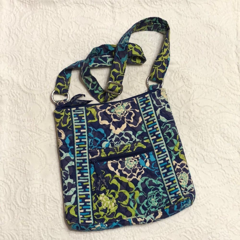 Vera Bradley Crossbody Purse Blue with Green Silver Tone Hardware